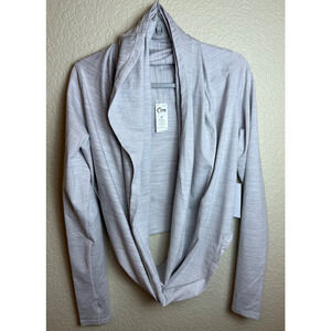 Zyia Active Yoga Shawl Medium Gray Hooded Wrap Twist Crossover Top Athleisure